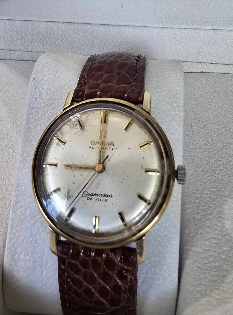 Omega Gold-Tone Dress Watch with Brown Leather Strap